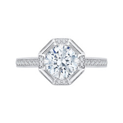 Carizza - 18K White Gold 1/5 Ct Diamond Semi Mount Engagement Ring fit Round Center