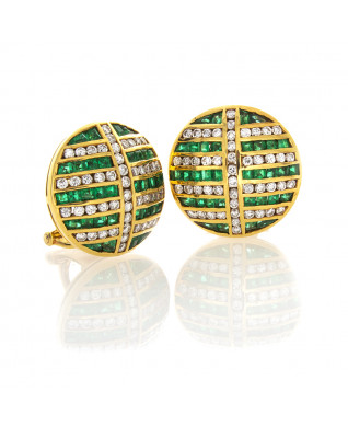 EMERALD AND DIAMOND BUTTON EARRINGS